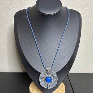 Blue Silver Rope Pendant Necklace Boho